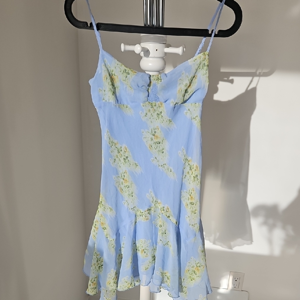 Floral Blue Spaghetti Strap Dress